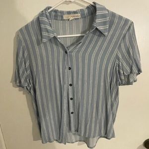 blue striped button up top